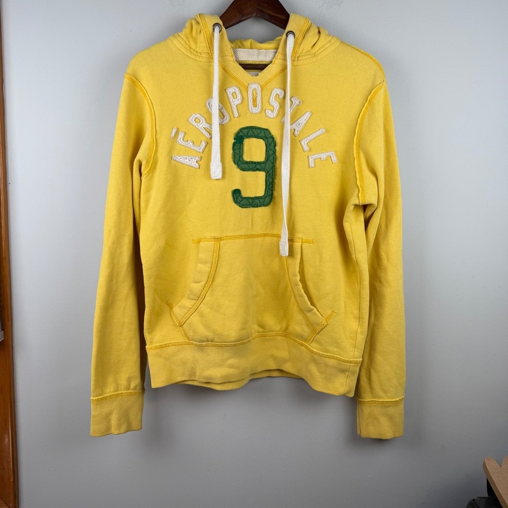 Aeropostale Pullover Hoodie Y2K Women Small Butter Yellow Varsity Collegiate